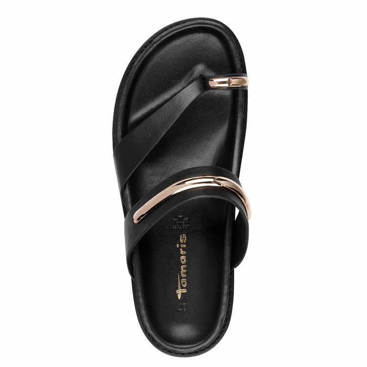 Tamaris Δερμάτινo Flat Sandal 1-27415-46 001 Μαύρο