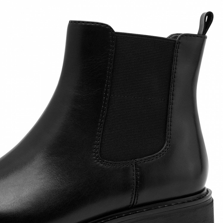 Jana 100% Comfort Γυναικείο Δερμάτινο Μποτάκι Flat 8-25700-45 001 Μαύρο
