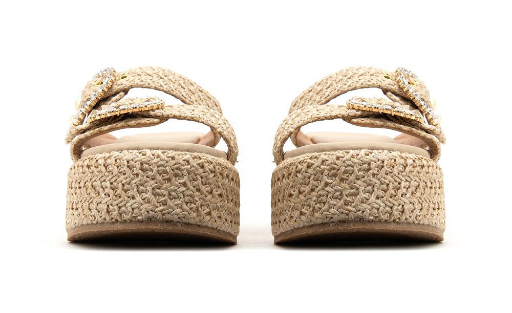 Mariella Fabiani Raffia Strass Flatform 2503-05 Μπεζ