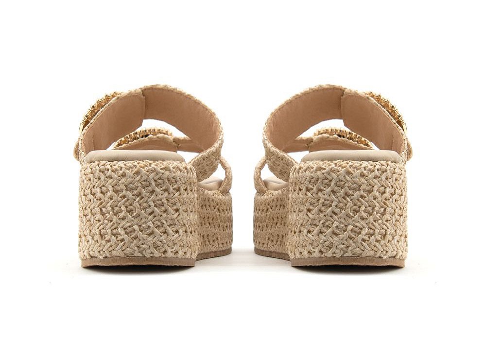 Mariella Fabiani Raffia Strass Flatform 2503-05 Μπεζ