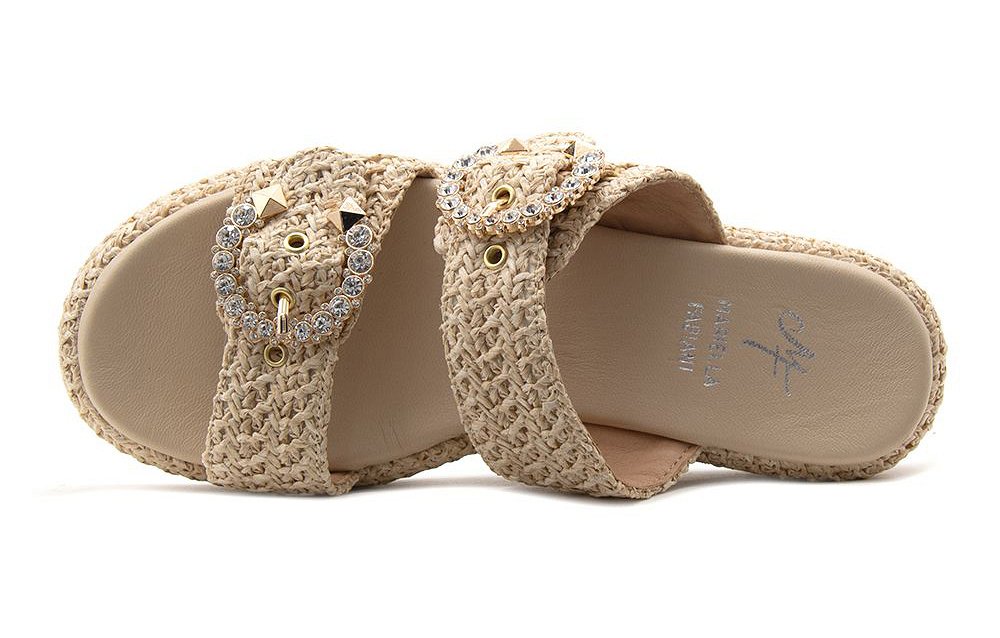 Mariella Fabiani Raffia Strass Flatform 2503-05 Μπεζ