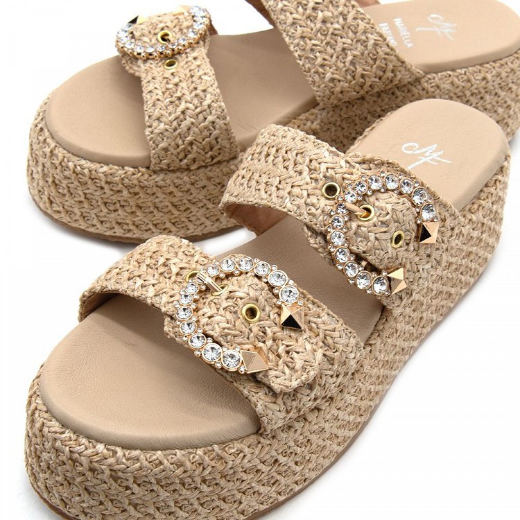 Mariella Fabiani Raffia Strass Flatform 2503-05 Μπεζ