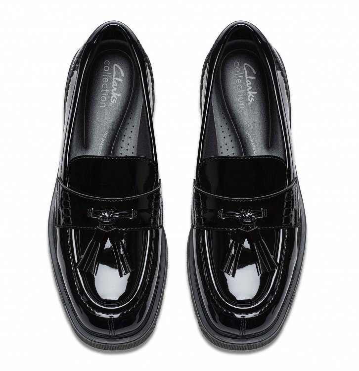 Clarks Γυναικείa Loafers Lauryl Tassel 26184491 Black Pat