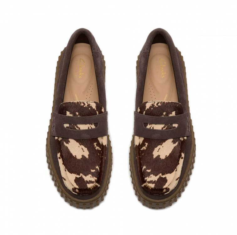 Clarks Γυναικεία Loafers Torhill Penny 26329492 Brown Cow Print
