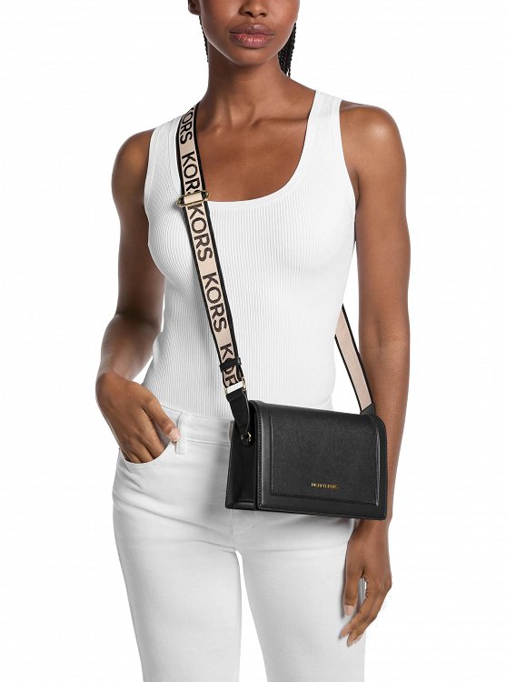 Michael Kors Jet Set Large Saffiano Leather Crossbody Bag 38F5GJ6C6L Μαύρο