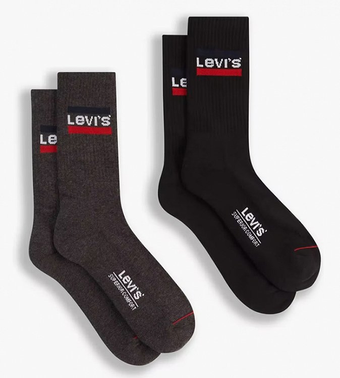 Levi's® Σετ 2 Ζευγάρια Regular Cut Ψηλές Κάλτσες 902012001 208 Μαύρο/Γκρι
