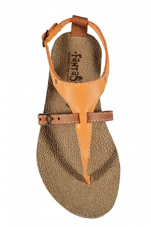 Fantasy Sandals Δερμάτινο Πέδιλο Flat S-1013 Σοκολατί/Σομόν