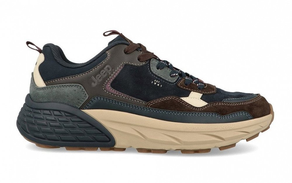 Jeep Ανδρικό Δερμάτινο Sneaker Groove JM62080A 016 Μπλε