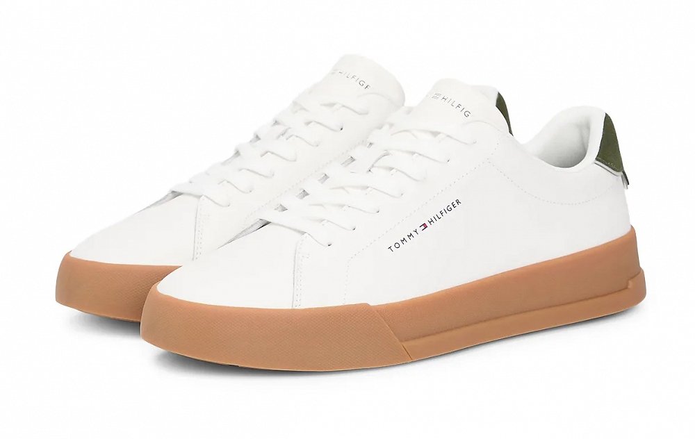 Tommy Hilfiger Ανδρικό Δερμάτινο Sneaker Th Court Lth Detail Ess FM0FM05367 01V Λευκό