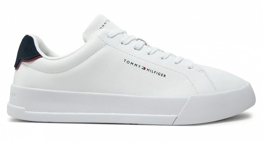 Tommy Hilfiger Ανδρικό Δερμάτινο Sneaker Th Court Lth Detail Ess FM0FM05367 0LD Λευκό