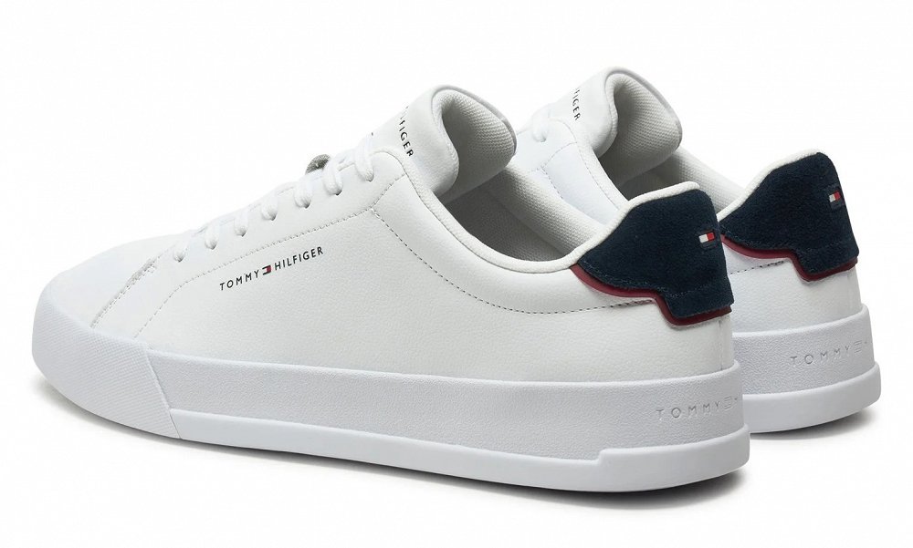 Tommy Hilfiger Ανδρικό Δερμάτινο Sneaker Th Court Lth Detail Ess FM0FM05367 0LD Λευκό