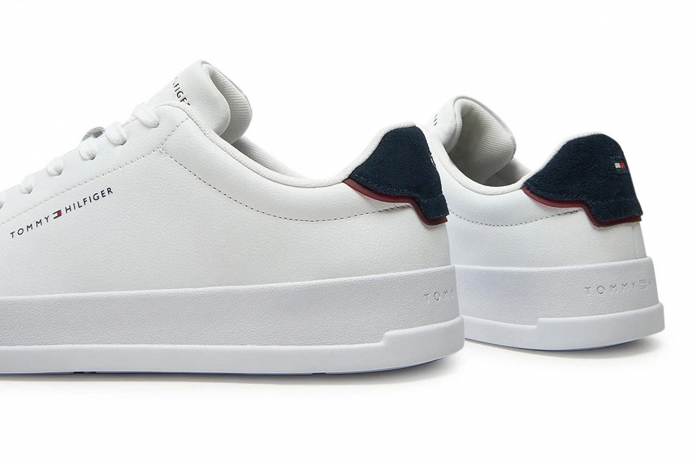 Tommy Hilfiger Ανδρικό Δερμάτινο Sneaker Th Court Lth Detail Ess FM0FM05367 0LD Λευκό