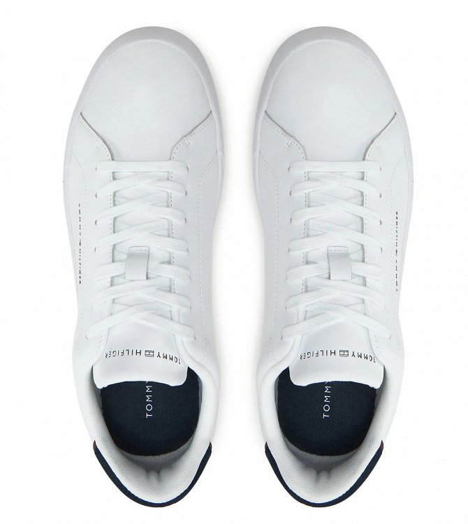 Tommy Hilfiger Ανδρικό Δερμάτινο Sneaker Th Court Lth Detail Ess FM0FM05367 0LD Λευκό