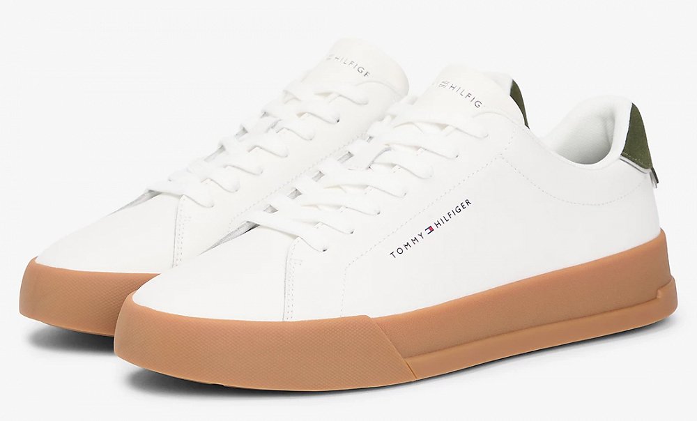 Tommy Hilfiger Ανδρικό Δερμάτινο Sneaker Th Court Lth Detail Ess FM0FM05367 01V Λευκό