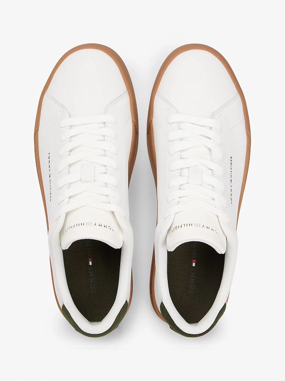 Tommy Hilfiger Ανδρικό Δερμάτινο Sneaker Th Court Lth Detail Ess FM0FM05367 01V Λευκό