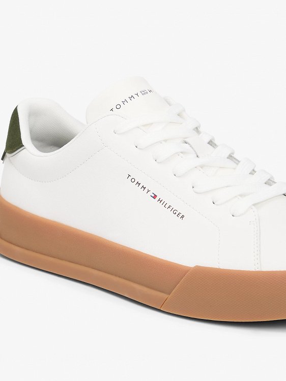 Tommy Hilfiger Ανδρικό Δερμάτινο Sneaker Th Court Lth Detail Ess FM0FM05367 01V Λευκό