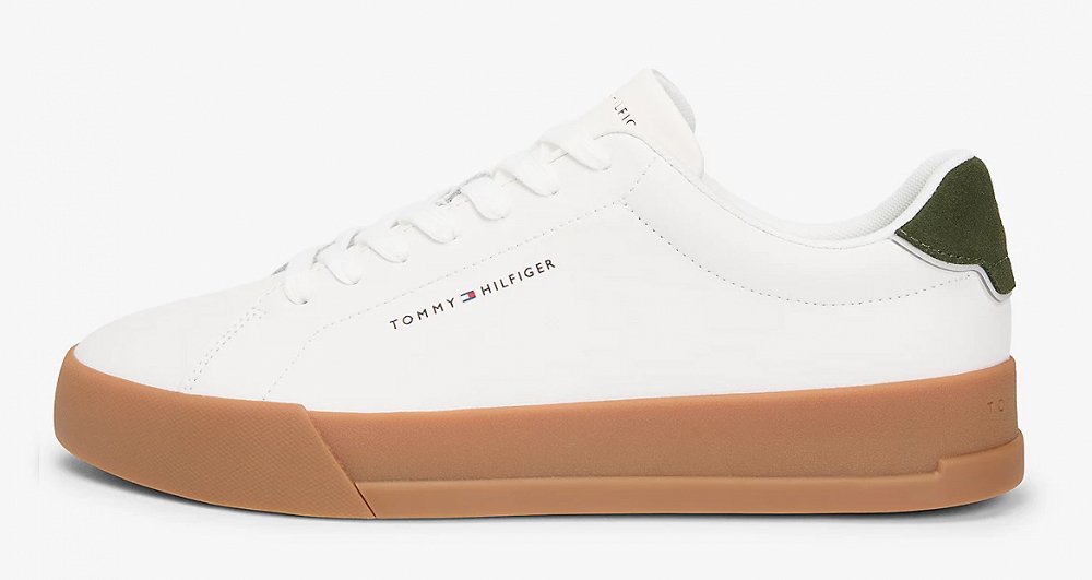 Tommy Hilfiger Ανδρικό Δερμάτινο Sneaker Th Court Lth Detail Ess FM0FM05367 01V Λευκό
