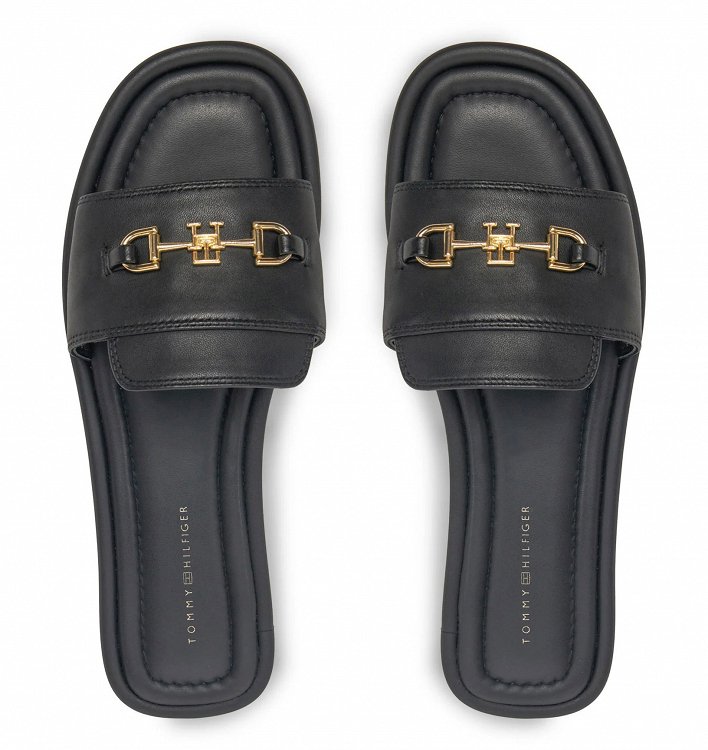 Tommy Hilfiger Δερμάτινη Παντόφλα FW0FW08420 BDS Μαύρο