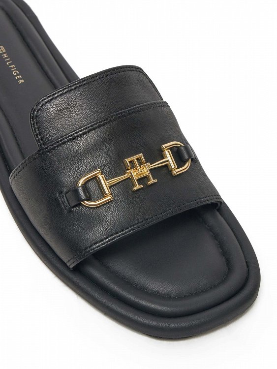 Tommy Hilfiger Δερμάτινη Παντόφλα FW0FW08420 BDS Μαύρο