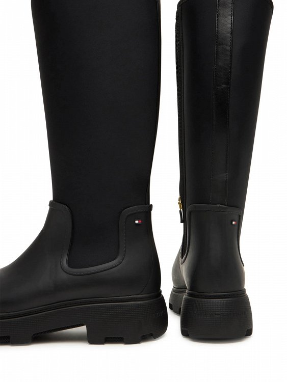 Tommy Hilfiger Γυναικεία Γαλότσα Flag Long Rainboot Warm Lining FW0FW08973 BDS Μαύρο