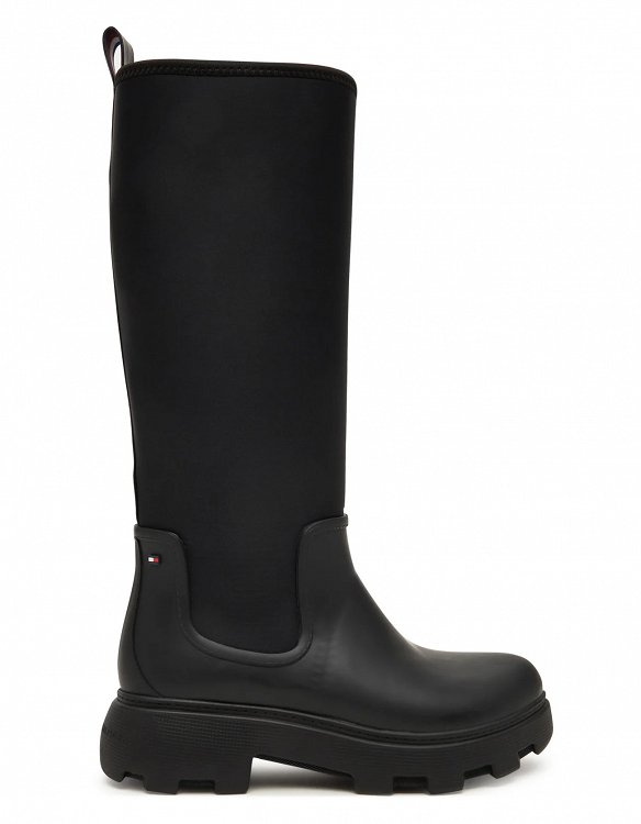 Tommy Hilfiger Γυναικεία Γαλότσα Flag Long Rainboot Warm Lining FW0FW08973 BDS Μαύρο