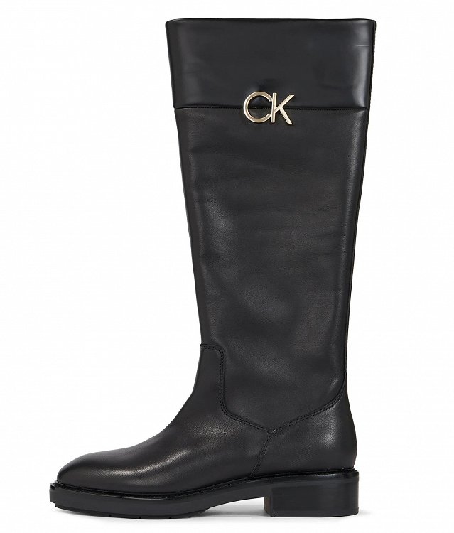 Calvin Klein Δερμάτινη Flat Μπότα HW0HW01689 BEH Μαύρο