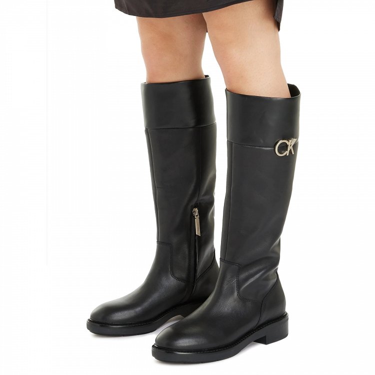 Calvin Klein Δερμάτινη Flat Μπότα HW0HW01689 BEH Μαύρο