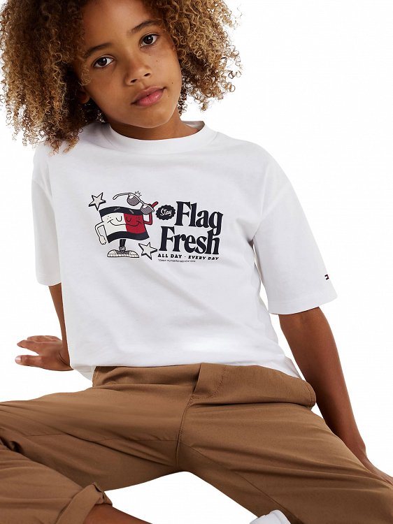 Tommy Hilfiger Παιδικό T-Shirt Για Αγόρια KB0KB09354s YBR Λευκό