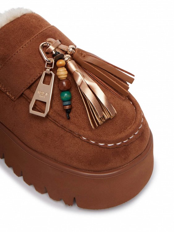 Replay Γυναικεία Παντόφλα Με Γούνα Melrose Tassels GWF2H.000.C020T C0BJ Camel