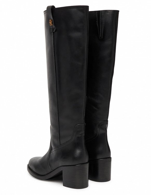 Tommy Hilfiger Γυναικεία Δερμάτινη Μπότα Riding Lthr Long Boot Block Heel FW0FW08777 BDS Μαύρο