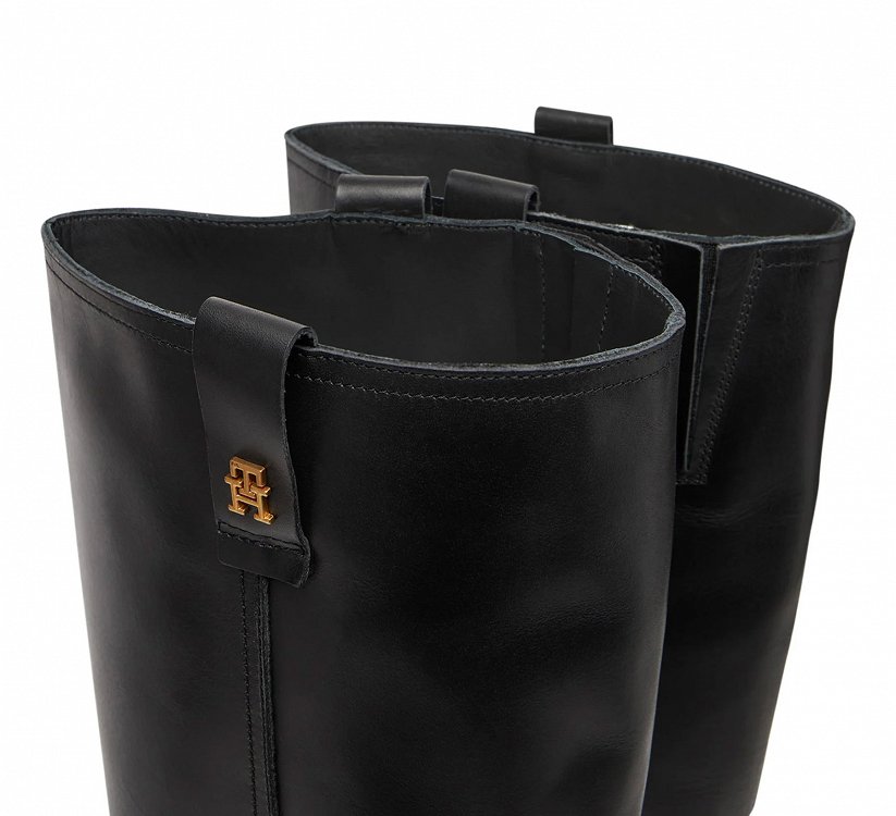 Tommy Hilfiger Γυναικεία Δερμάτινη Μπότα Riding Lthr Long Boot Block Heel FW0FW08777 BDS Μαύρο