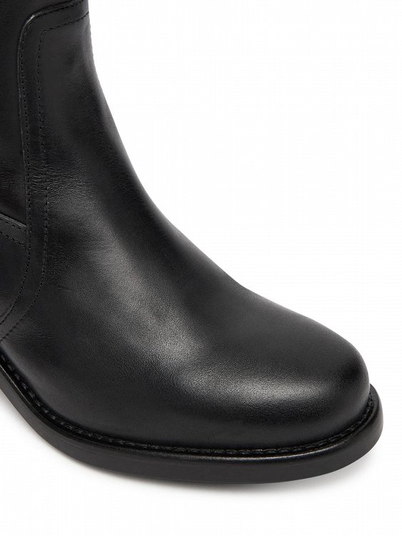 Tommy Hilfiger Γυναικεία Δερμάτινη Μπότα Riding Lthr Long Boot Block Heel FW0FW08777 BDS Μαύρο