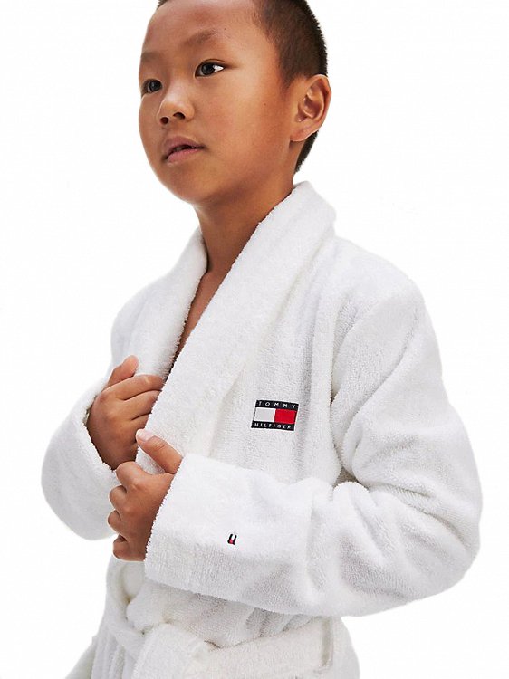 Tommy Hilfiger Kids Signature Logo Pure Organic Cotton Robe UB0UB00295 YCD White