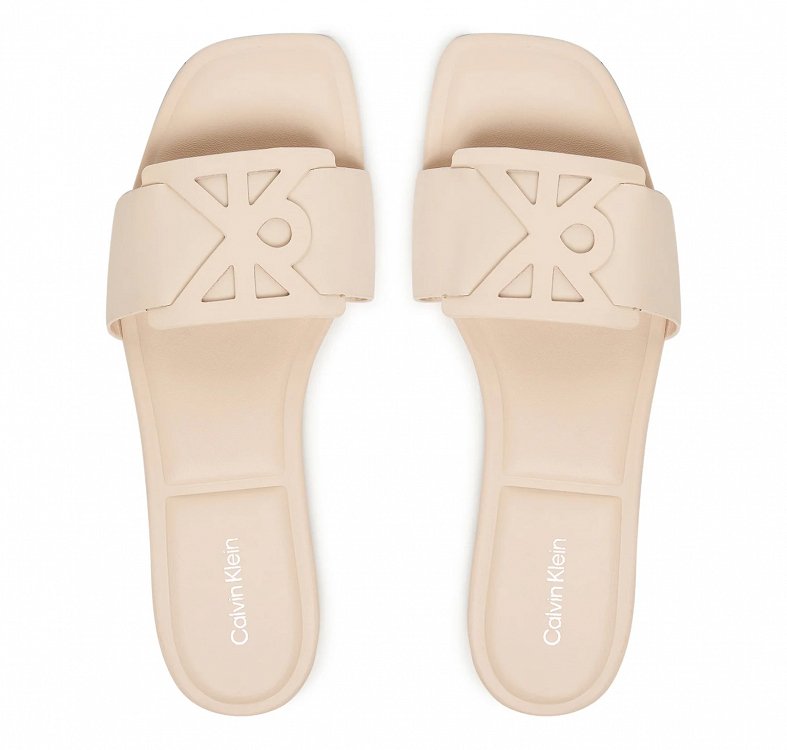 Calvin Klein Γυναικείο Δερμάτινο Flat Sandal HW0HW03128 Z01 Εκρού