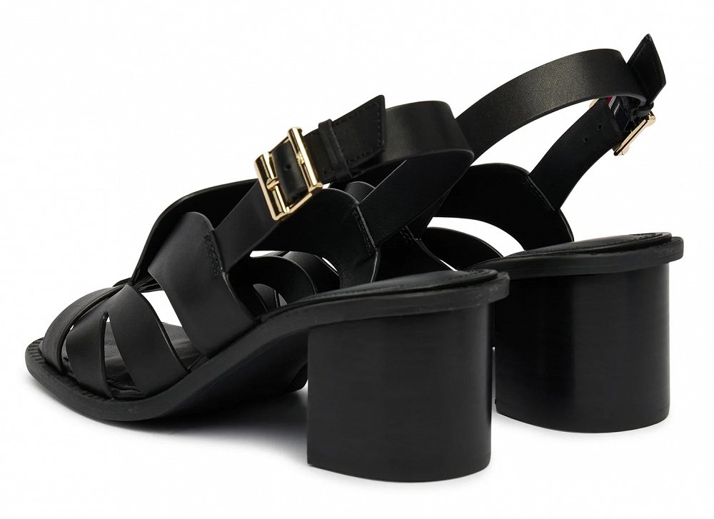 Tommy Hilfiger Δερμάτινο Πέδιλο Cross Blocked Heel Sandal FW0FW09135 BDS Μαύρο