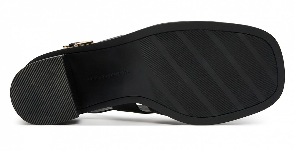 Tommy Hilfiger Δερμάτινο Πέδιλο Cross Blocked Heel Sandal FW0FW09135 BDS Μαύρο