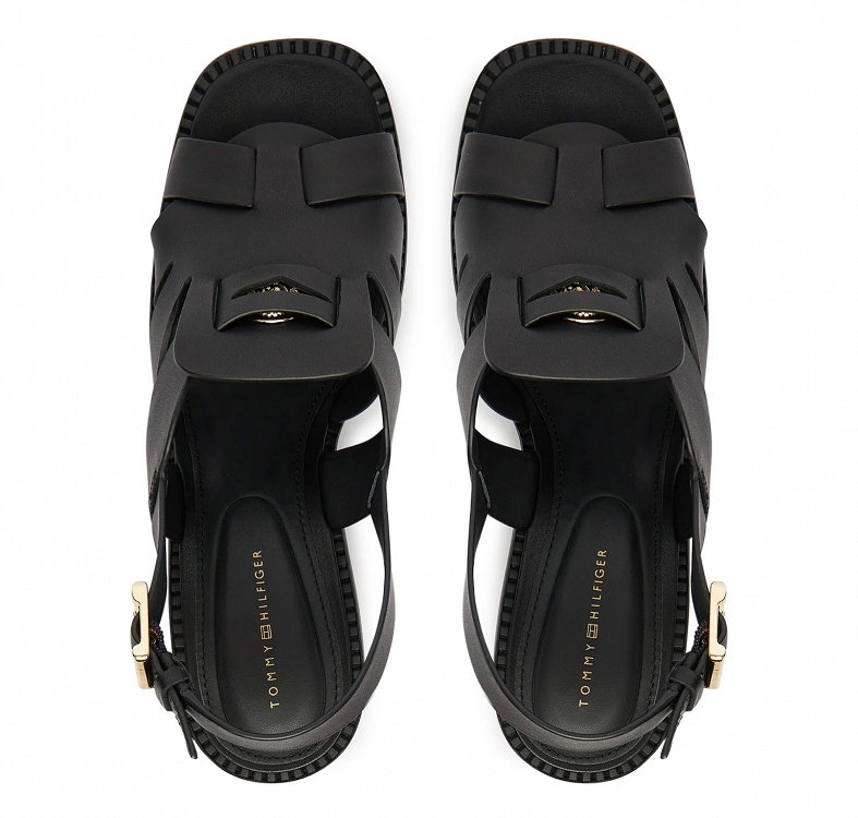 Tommy Hilfiger Δερμάτινο Πέδιλο Cross Blocked Heel Sandal FW0FW09135 BDS Μαύρο