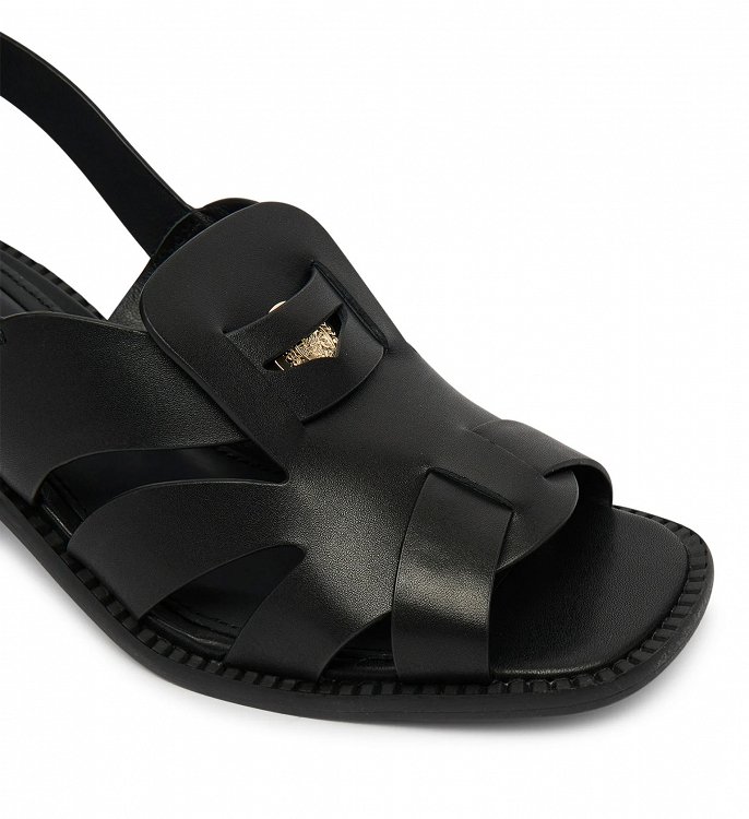 Tommy Hilfiger Δερμάτινο Πέδιλο Cross Blocked Heel Sandal FW0FW09135 BDS Μαύρο