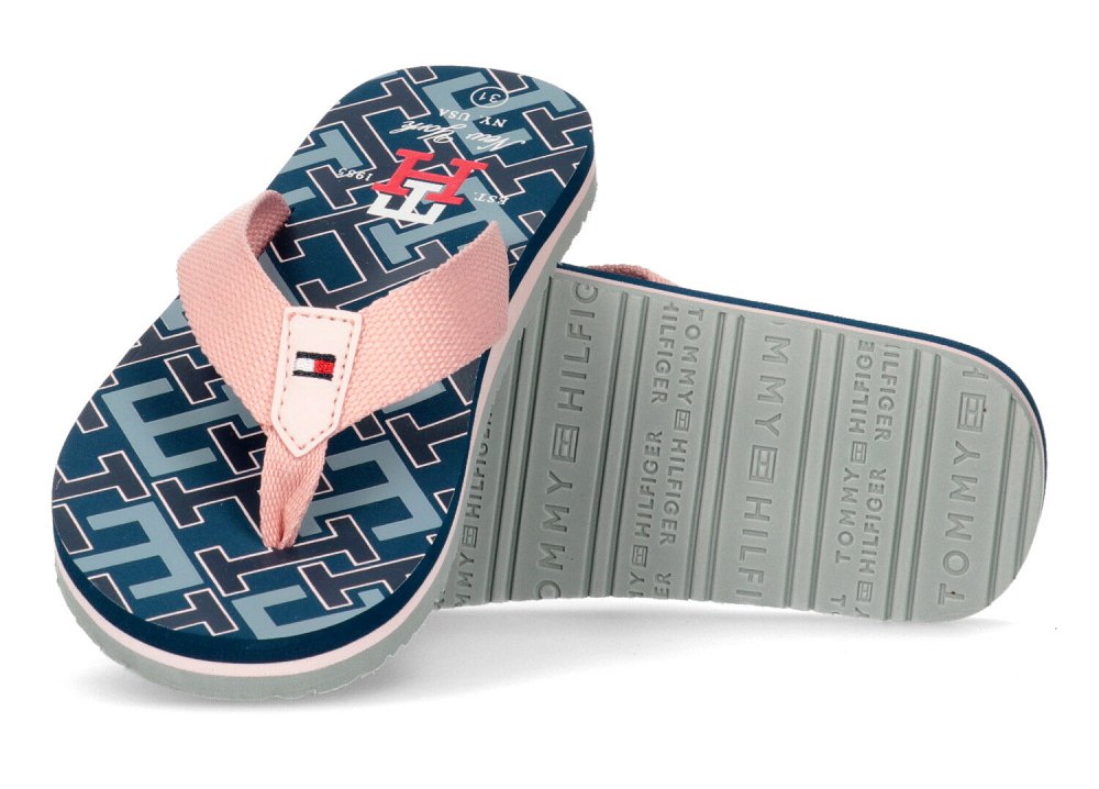 Tommy Hilfiger Logo Flip Flop T3A8-32786-0058 X893 Blue/Pink