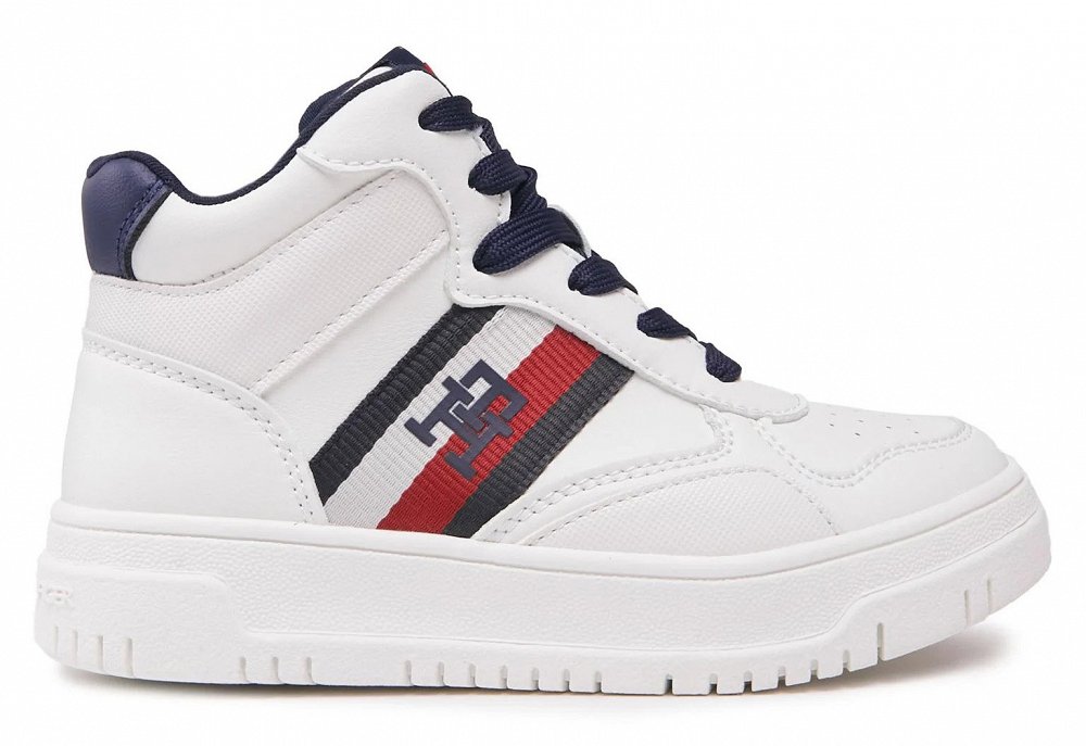 Tommy Hilfiger Kids High Top Lace Sneaker T3X9-33121-1355 A473 Λευκό