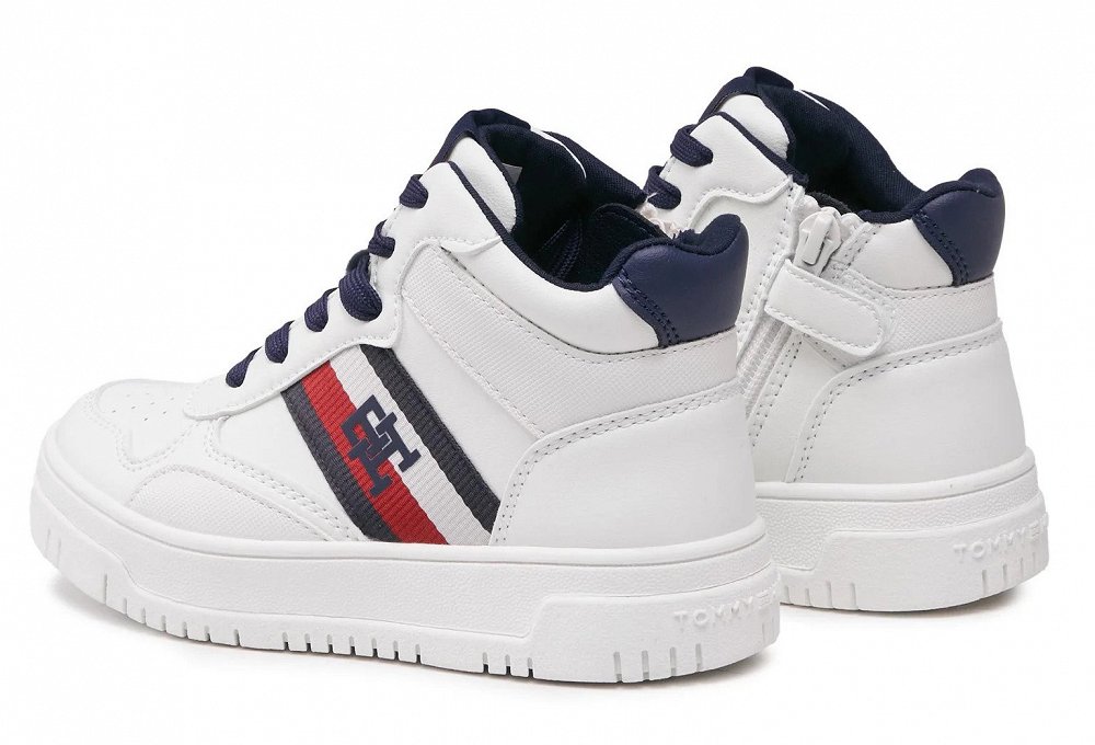 Tommy Hilfiger Kids High Top Lace Sneaker T3X9-33121-1355 A473 Λευκό