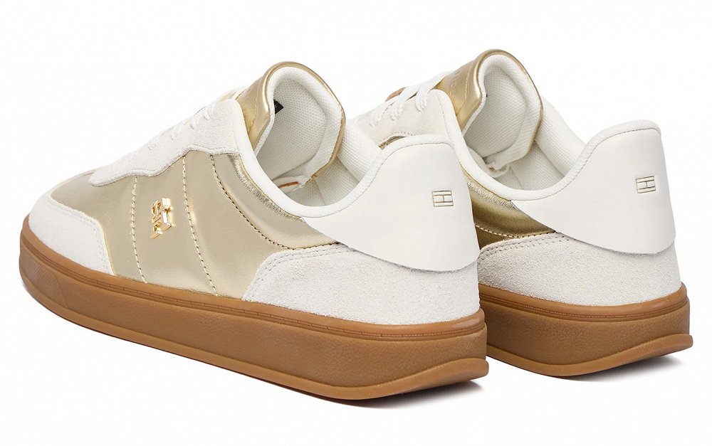 Tommy Hilfiger Γυναικείο Δερμάτινο Sneaker FW0FW09026 0HT Εκρού/Χρυσό