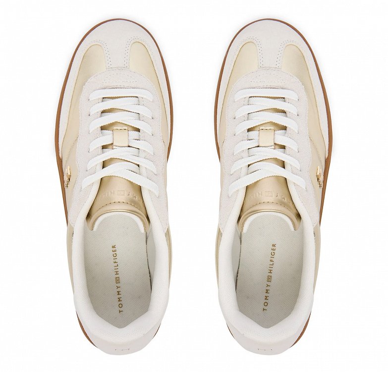 Tommy Hilfiger Γυναικείο Δερμάτινο Sneaker FW0FW09026 0HT Εκρού/Χρυσό