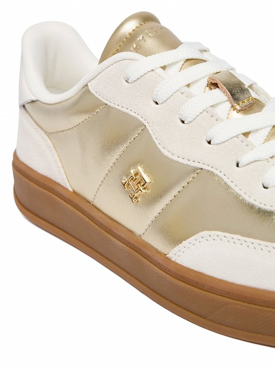 Tommy Hilfiger Γυναικείο Δερμάτινο Sneaker FW0FW09026 0HT Εκρού/Χρυσό
