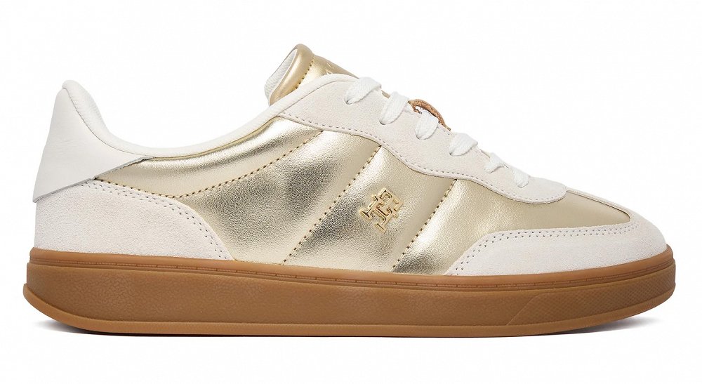 Tommy Hilfiger Γυναικείο Δερμάτινο Sneaker FW0FW09026 0HT Εκρού/Χρυσό