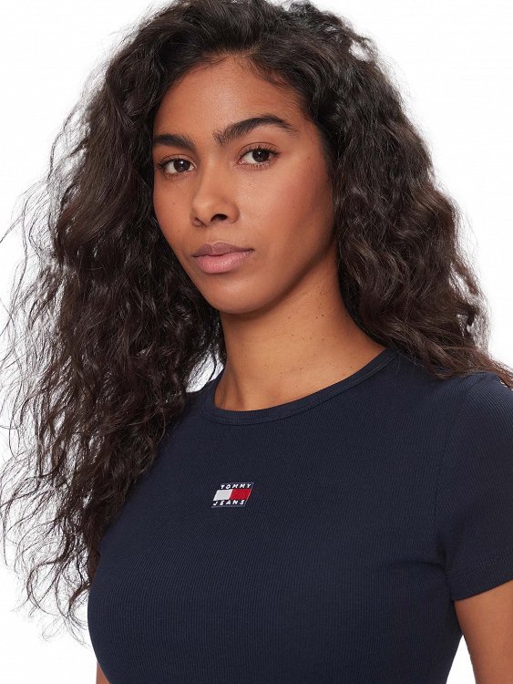 Tommy Hilfiger Γυναικείο T-Shirt Slim Badge Rib Tee DW0DW17881 C1G Μπλε