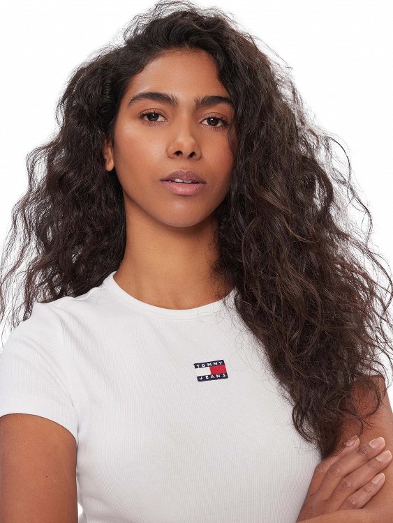 Tommy Hilfiger Γυναικείο T-Shirt Slim Badge Rib Tee DW0DW17881 YBL Λευκό