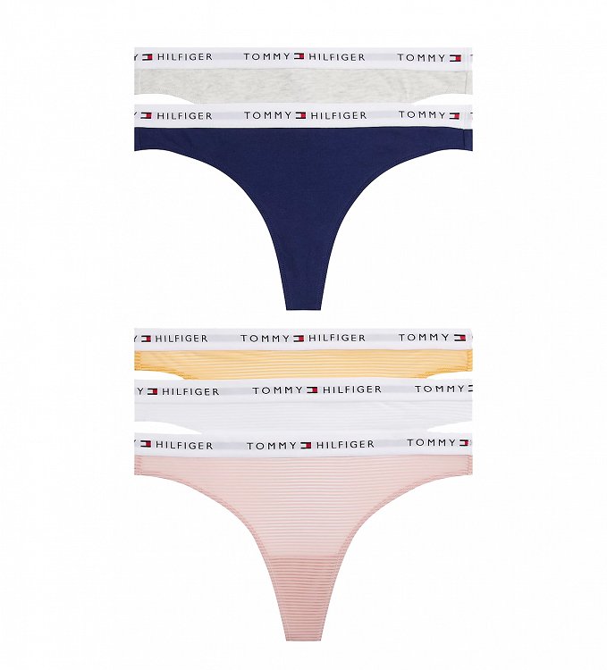 Tommy Hilfiger 5-Pack Essential Logo Waistband Thongs UW0UW05932 0WO pink/grey/val or/navy/white