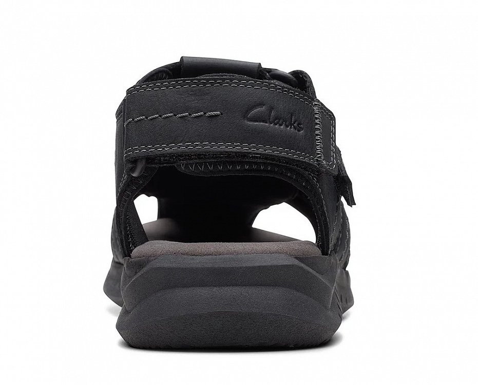 Clarks Ανδρικό Δερμάτινο Σανδάλι Walkford Fish 26171793 Black Tumbled