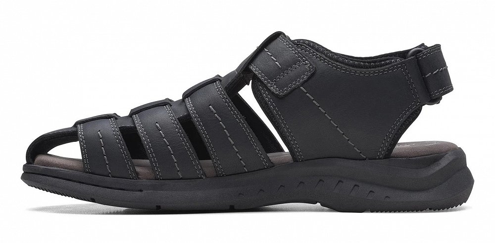 Clarks Ανδρικό Δερμάτινο Σανδάλι Walkford Fish 26171793 Black Tumbled